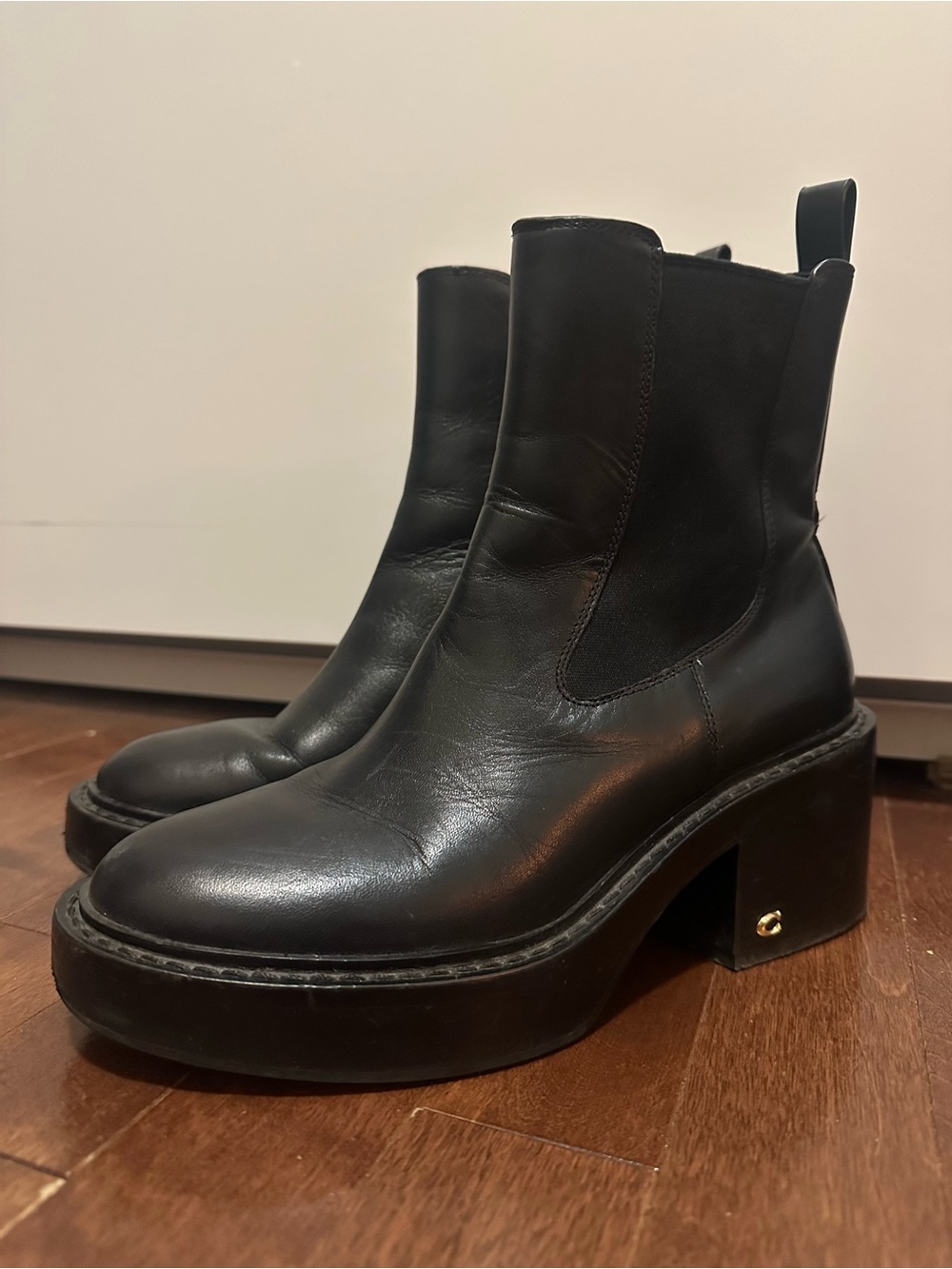Coach Black Leather Platform Chelsea Boots - Picture 4 of 5